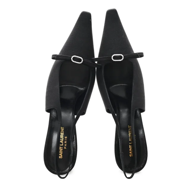 Saint Laurent Crepe De Chine Crystal Bow Slingback Pumps 41.5 Black in Black from FASHIONPHILE, photo 3 of 10