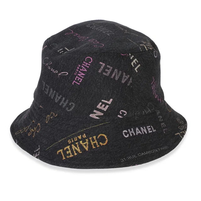 Chanel Black Multicolor Denim Mood Cloche Bucket Hat M in Black Denim from myGemma