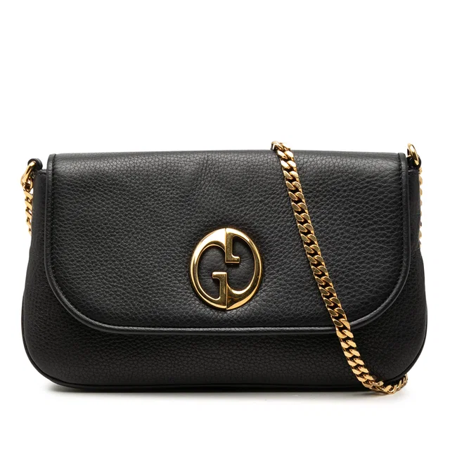 Black Gucci Medium Calfskin 1973 Chain Shoulder Bag in Black Calfskin from Designer Revival