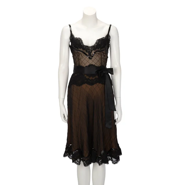 Dolce & Gabbana Lace Bow Waist-Detail Dress IT 40 in Black Nylon from Blue Spinach