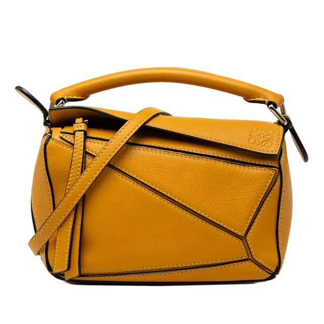 Yellow LOEWE Mini Calfskin Puzzle Satchel in Yellow Calfskin from Designer Revival