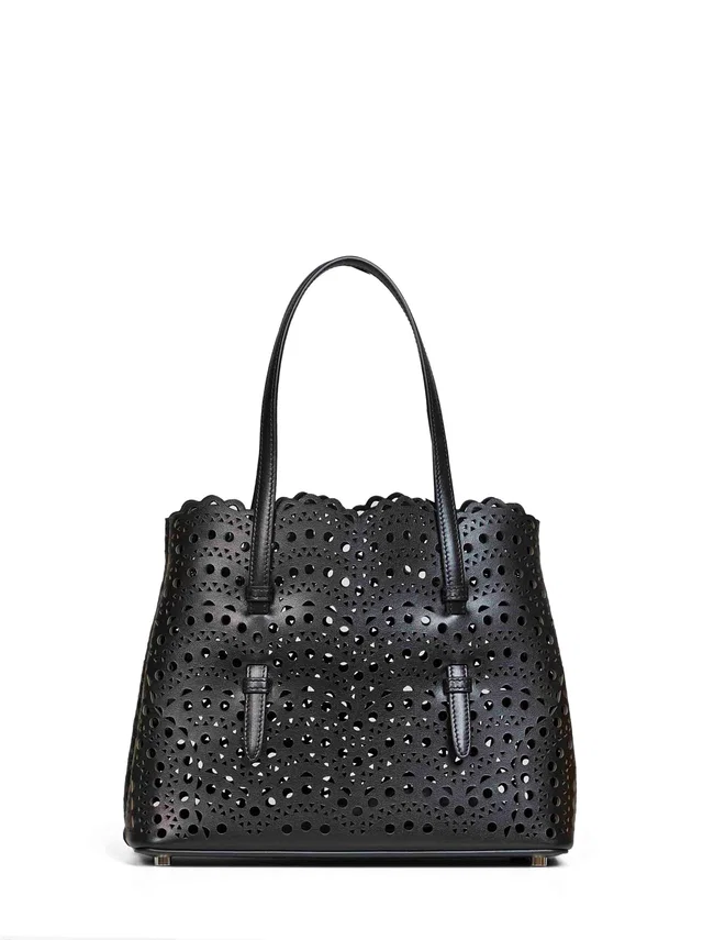 Alaïa Mina 25 Tote Bag — Black Calf Leather in Black Calfskin from HEWI