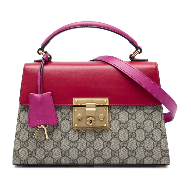 Beige Gucci Small GG Supreme Padlock Satchel in Beige Coated canvas from Designer Revival