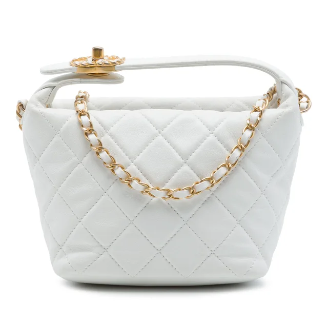White Chanel Small Quilted Lambskin Perfect Meeting Hobo Satchel in White Lambskin from Designer Revival