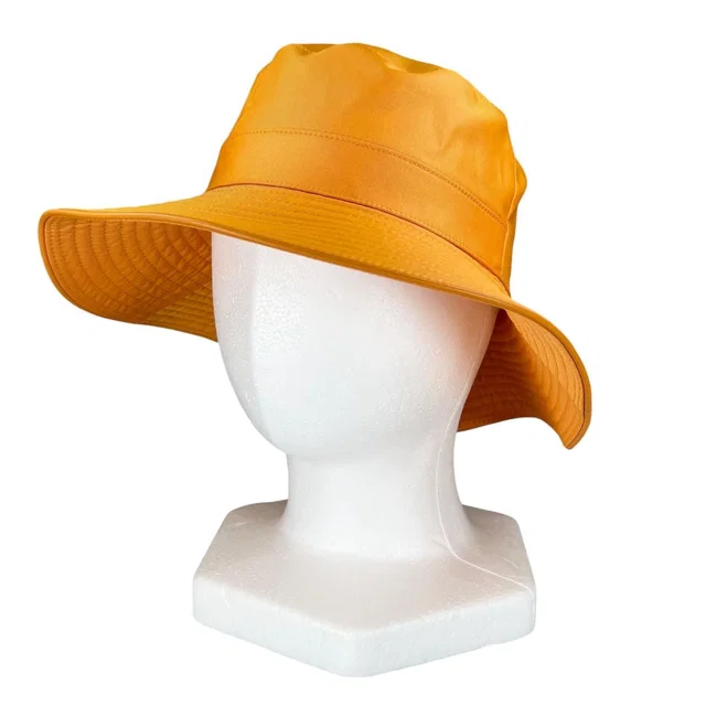Hermès Logo Embroidery Leather Trim Bucket Hat Orange 56 in Orange Leather from The Reluxe