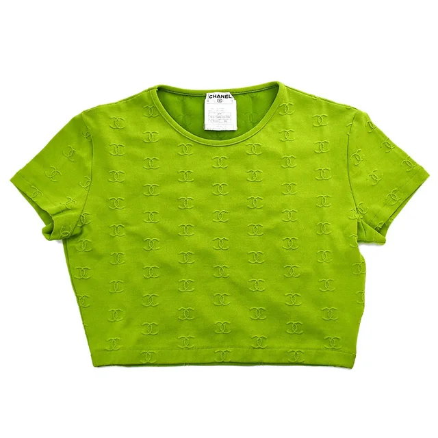 Chanel Cropped T-shirt Green 97P #38 in Green Nylon from AMORE Vintage Tokyo