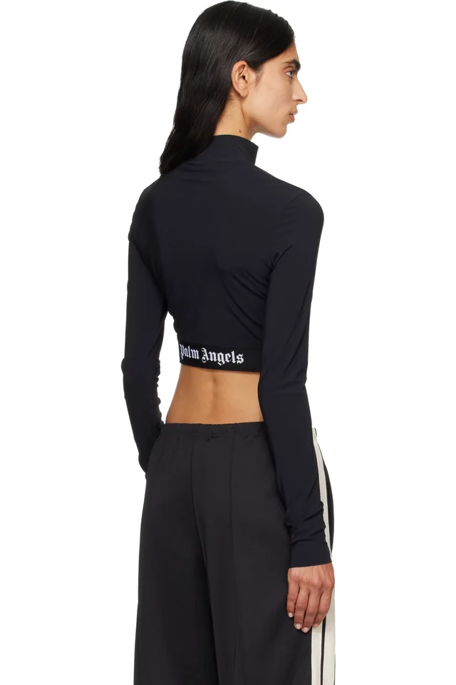Palm Angels Black Classic Logo Long-Sleeved Mockneck T-shirt, photo 3 of 4 from SSENSE