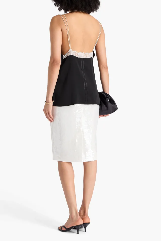 Victoria Beckham Lace-Trimmed Satin-Crepe Camisole in Black, photo 3 of 4 from THE OUTNET