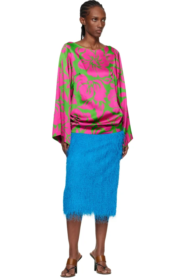 Dries Van Noten Pink & Green Satin Floral Print Blouse, photo 4 of 4 from SSENSE