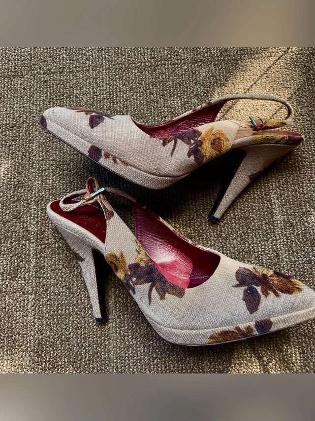 Unique Prada Floral Slingback In Beige And Browns in brown|neutral|red Canvas from Poshmark, photo 1 of 1