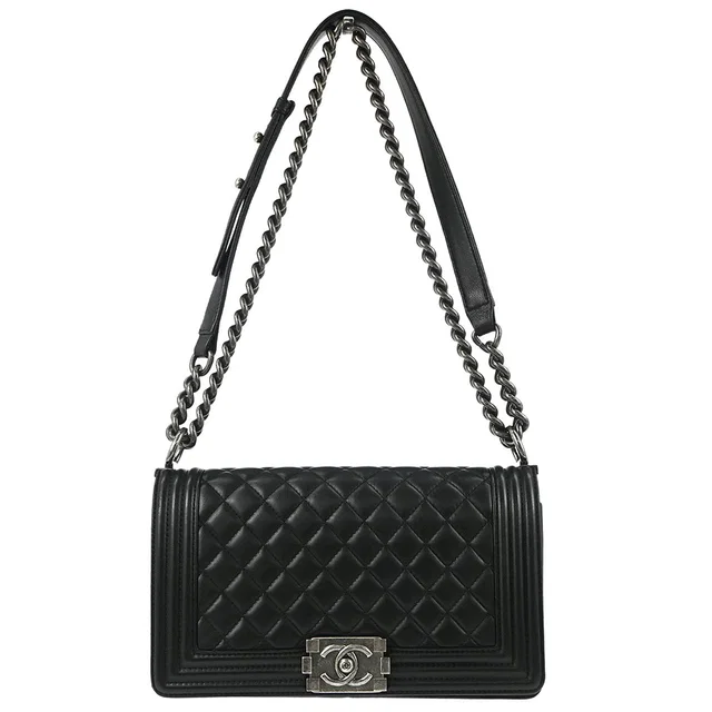 Boy Chanel 2016-2017 Black Lambskin Medium Shoulder Bag in Black Lambskin from AMORE Vintage Tokyo