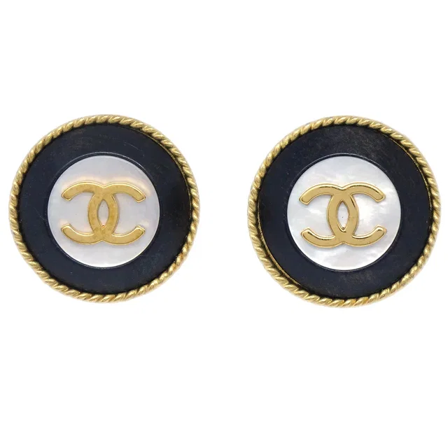 Chanel 1994 Mother of Pearl 'CC' Rope Edge Button Earrings from AMORE Vintage Tokyo