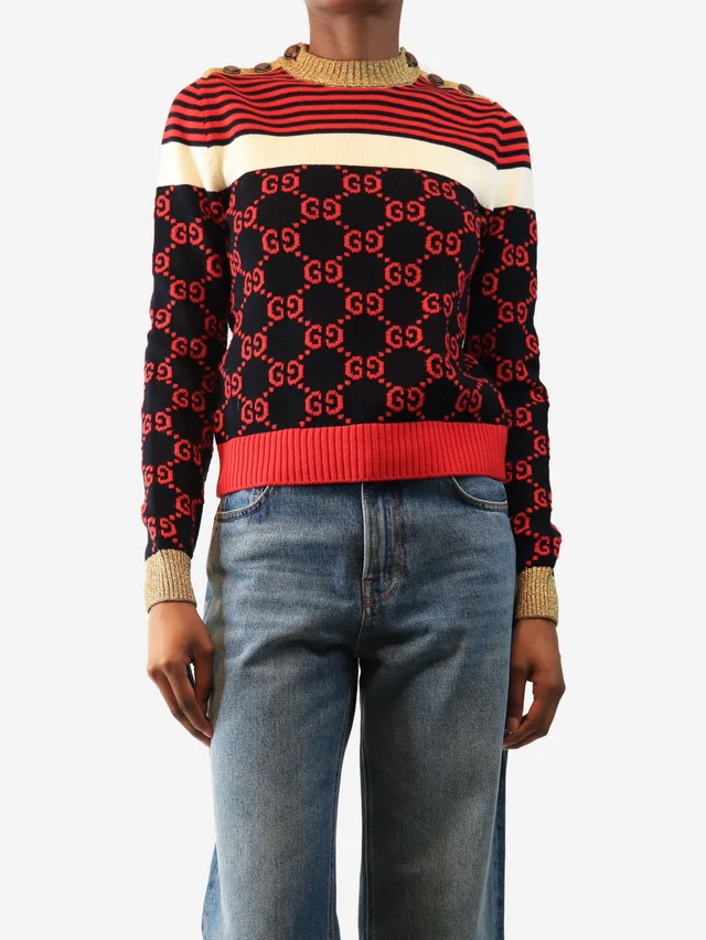 Gucci Multicolour striped GG monogram jumper - size XS from Sign of the Times