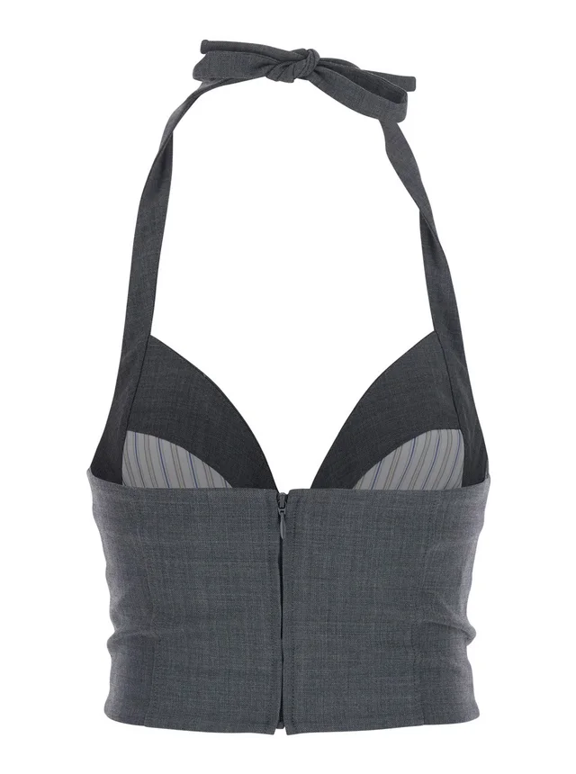 SHUSHU/TONG Grey Top with knot detail on the front in wool and fabric Blend woman in Grey 50% Wool 50% Polyester, photo 4 of 6 from Gaudenzi Boutique