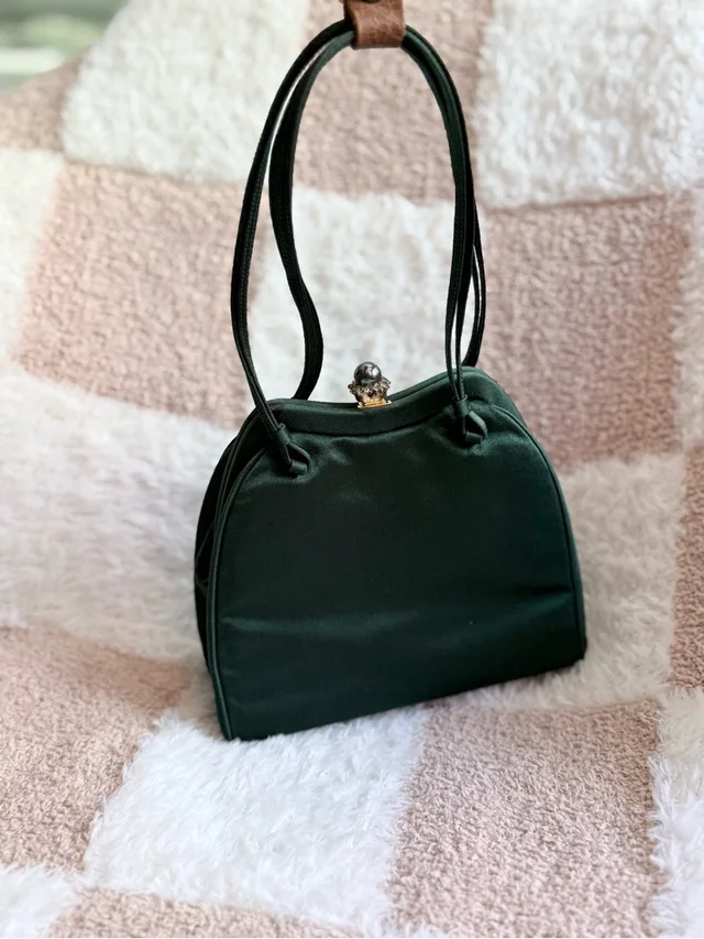 Judith Leiber Forest Green Satin Occasion Bag Crystal Pearl Closure Nwt in green|gold Satin from Poshmark, photo 1 of 1