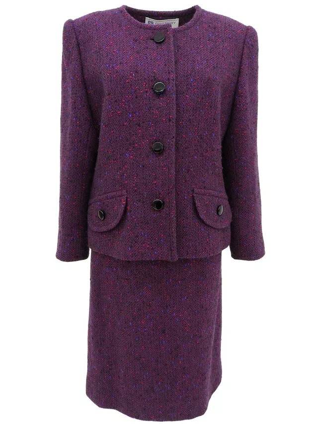 Givenchy Tweed Collarless Co-ord #13 Purple/Multi in Purple Tweed from VINTAGE QOO TOKYO