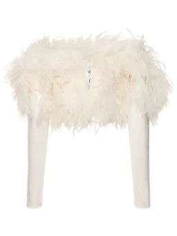 David Koma Top with feather details in 90% Polyester, 10% Polyamide, 100% Ostrich Feather, photo 4 of 5 from LUISAVIAROMA