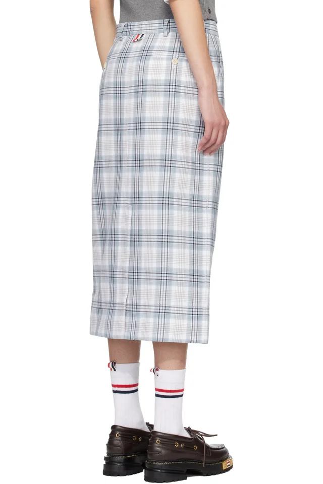 Thom Browne Gray & Off-White Beltloop Sack Midi Skirt, photo 3 of 4 from SSENSE