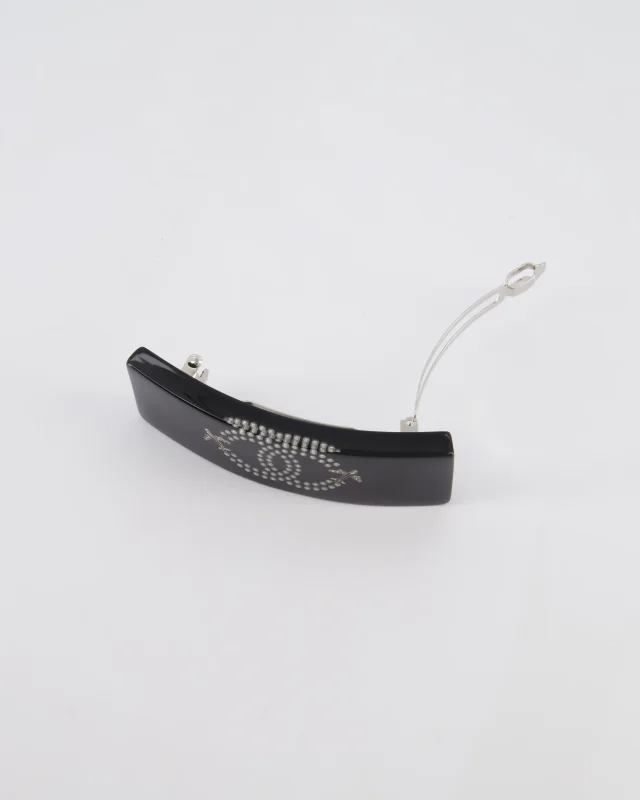 Chanel 16/S Black & White Hair Clip with Logo and Crystals in Black from Sellier, photo 10 of 13