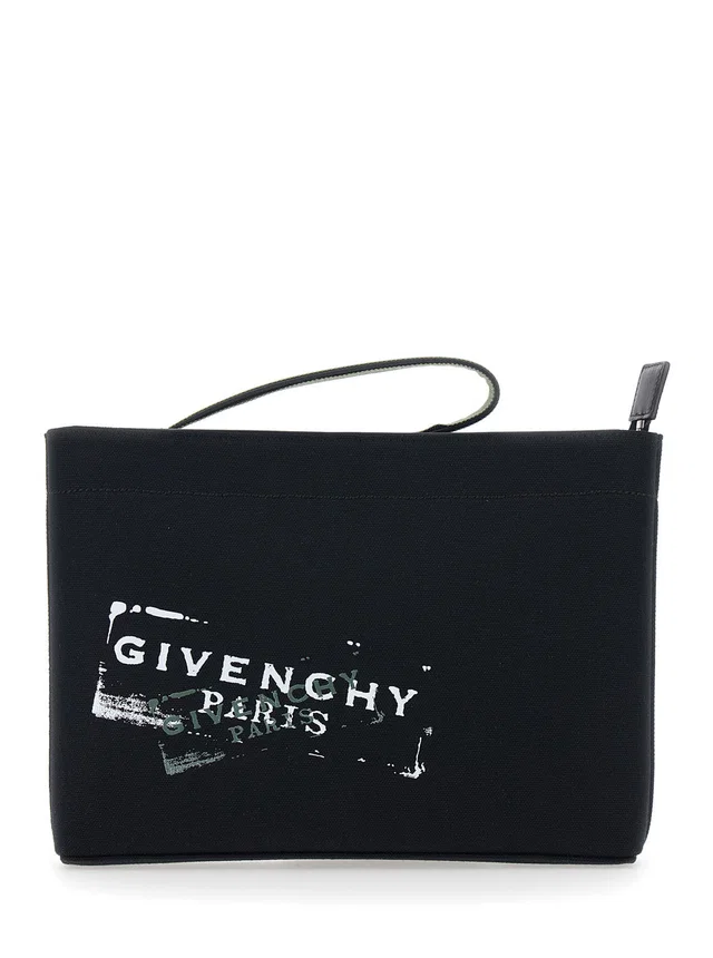 Givenchy Logo-Printed Cotton Clutch — Black in Black from HEWI