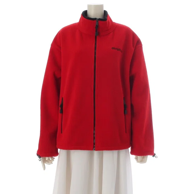 Miu Miu Fleece Full Zip Sweatshirt Shirt Top Red Black XS Jacket in Black from The Reluxe