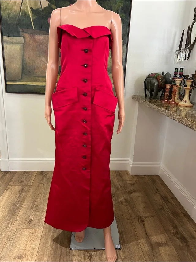Saint Laurent 80's Vintage Rare Red Strapless Silk Dress in red Silk from Poshmark