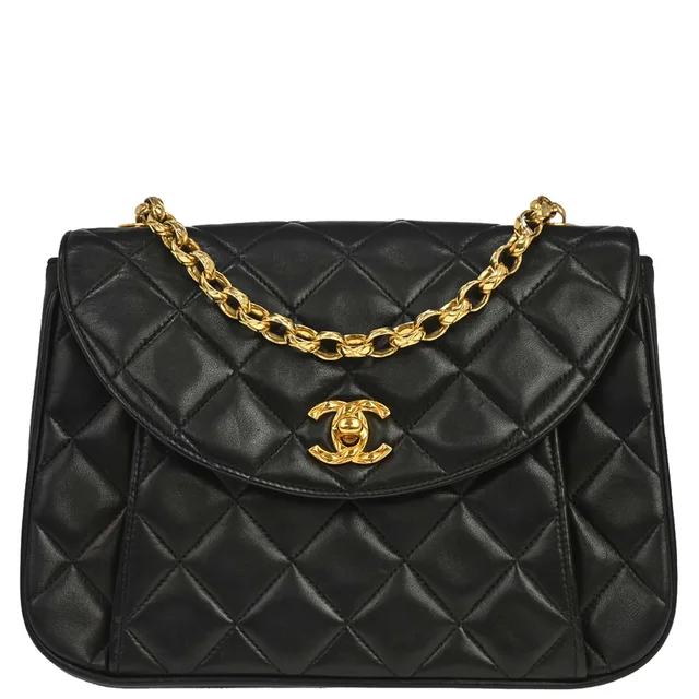 Chanel Black Lambskin Single Flap Shoulder Bag in Black Lambskin from AMORE Vintage Tokyo