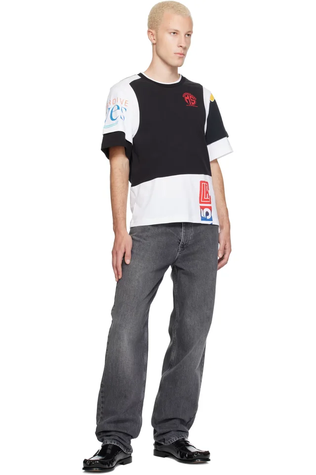 Marine Serre Black & White Regenerated Graphic Jersey Layered T-shirt, photo 4 of 4 from SSENSE