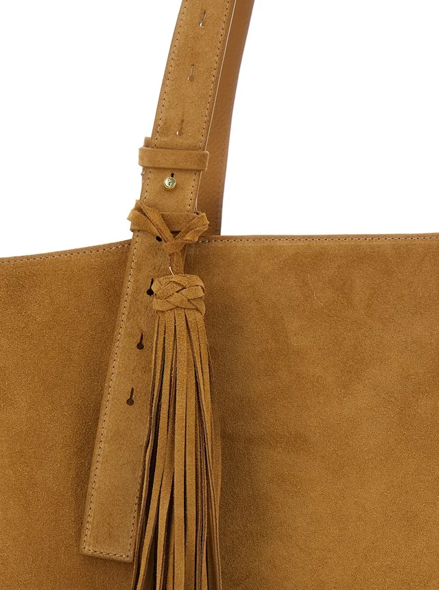 GOLDEN GOOSE '24/7' brown Shopper with Logo on the Front and fringes with micro metal studs in suede in Brown 100% Cow, photo 10 of 10 from Gaudenzi Boutique