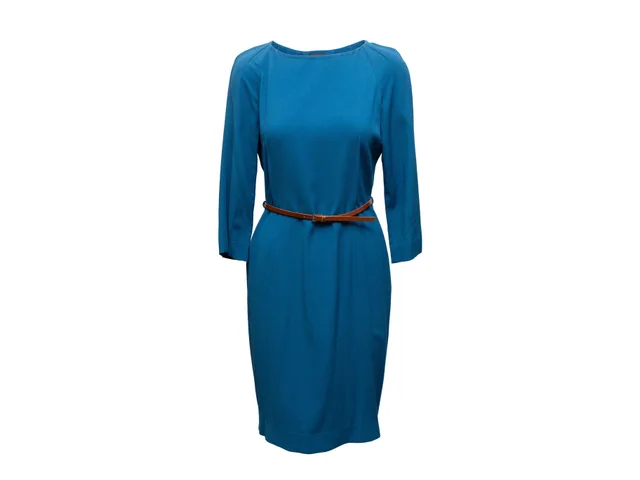 Blue Fendi Long Sleeve Belted Dress Size IT 44 in Blue from Designer Revival