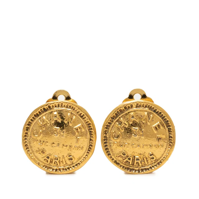 Gold Chanel Gold Plated 31 Rue Cambon Round Clip On Earrings in Gold from Designer Revival