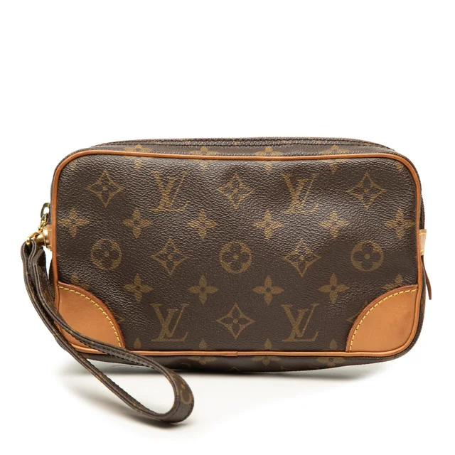Brown Louis Vuitton Monogram Marly Dragonne PM Clutch Bag in Brown Coated canvas from Designer Revival