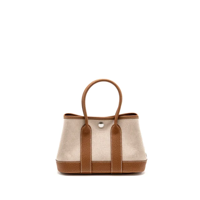 Hermès neo garden party 23 canvas/negonda ecru-beige/gold SHW stamp G in Beige Canvas from EMIER
