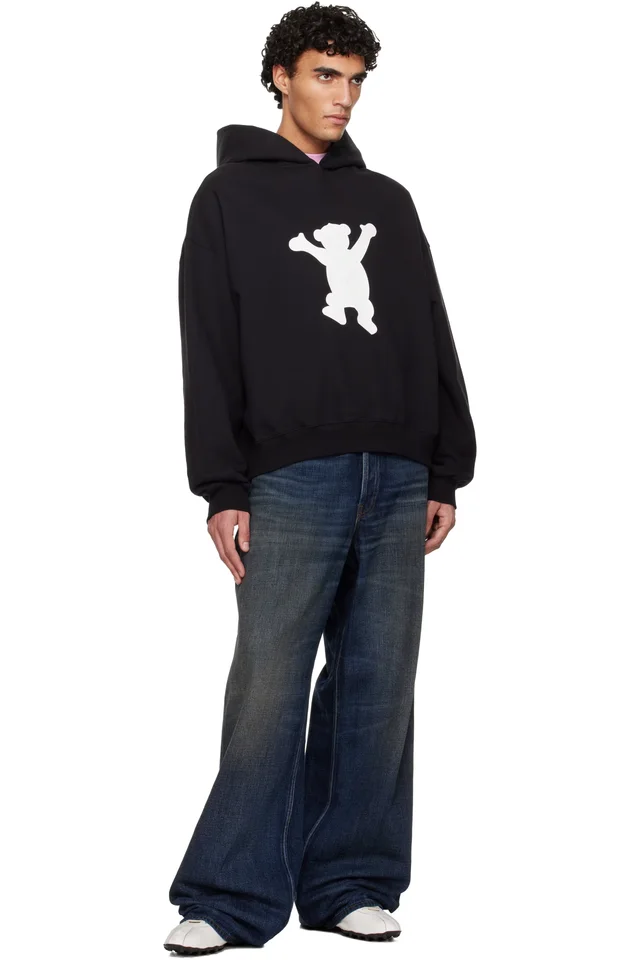 We11done Black New Teddy Logo Hoodie, photo 4 of 4 from SSENSE