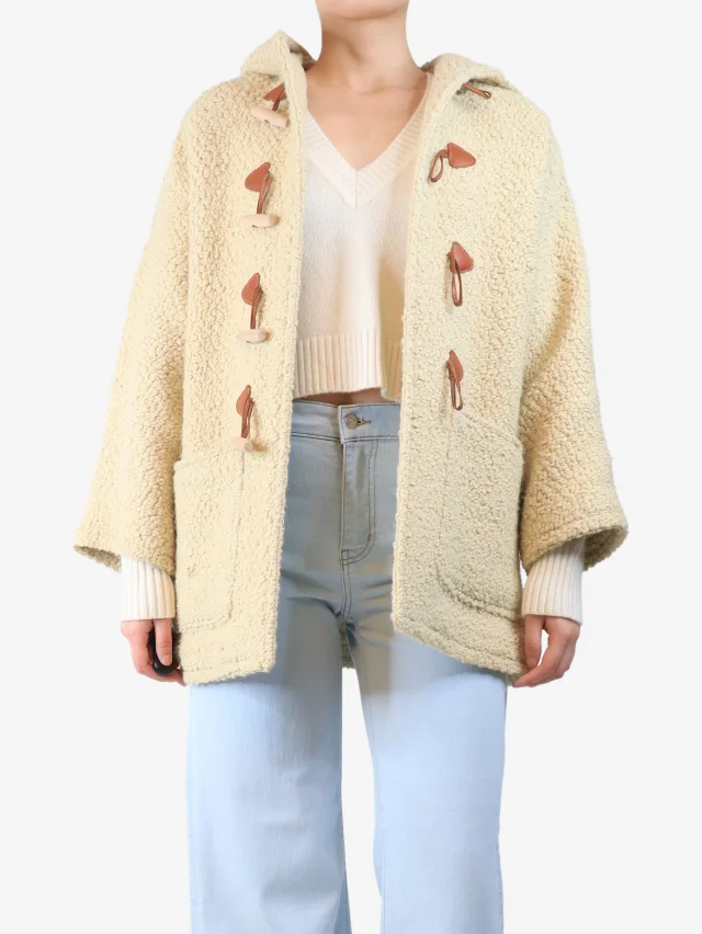 Celine Banana cream wool hooded dufffle coat - size UK 6 in White Wool from Sign of the Times, photo 3 of 3