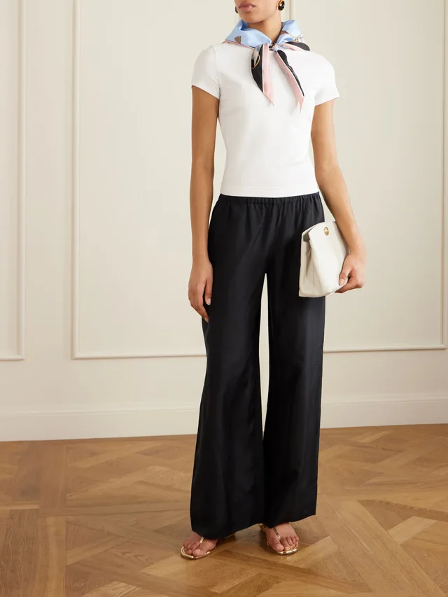DOLCE&GABBANA Silk-trimmed cotton-blend jersey T-shirt in White, photo 2 of 2 from NET-A-PORTER (Canada)
