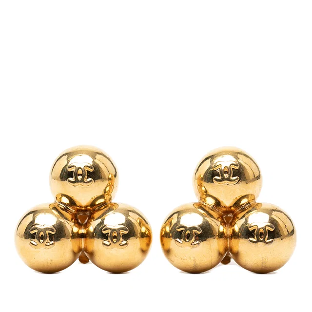 Gold Chanel CC Gold Plated Spheres Clip On Earrings in Gold from Designer Revival