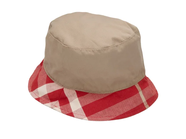 Beige & Red Burberry Nova Check-Trimmed Bucket Hat in Beige from Designer Revival, photo 2 of 5