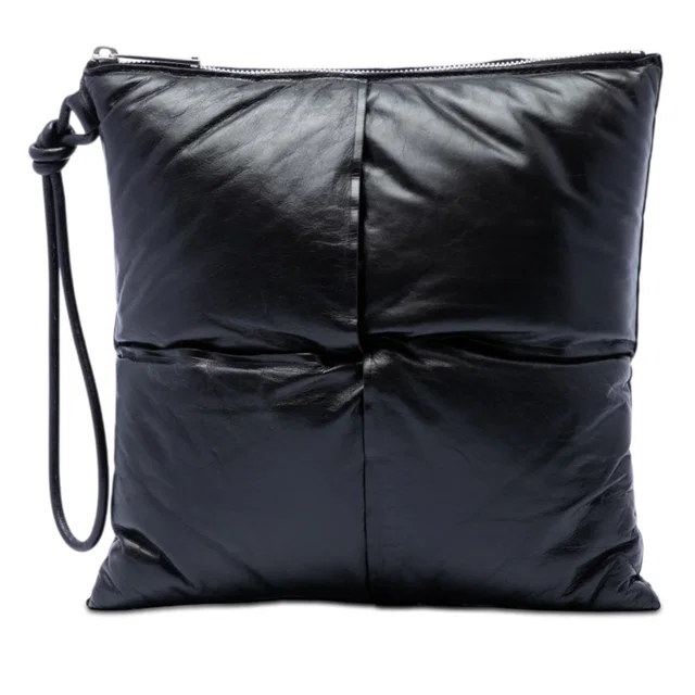 Black Bottega Veneta Nappa Intrecciato Padded Square Wristlet Pouch Clutch Bag in Black Nappa leather from Designer Revival
