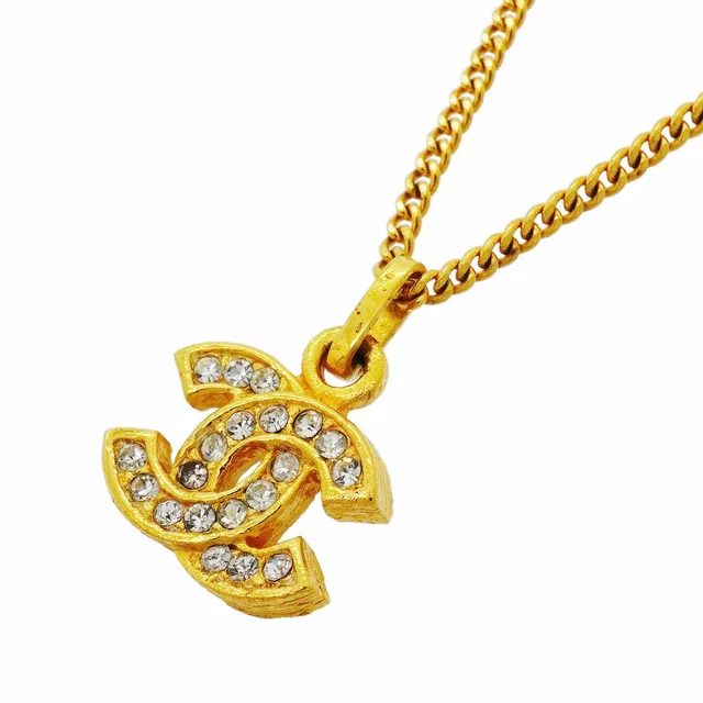 Chanel Necklace Vintage CC Logo Gold Plated Rhinestone in Gold from The Reluxe