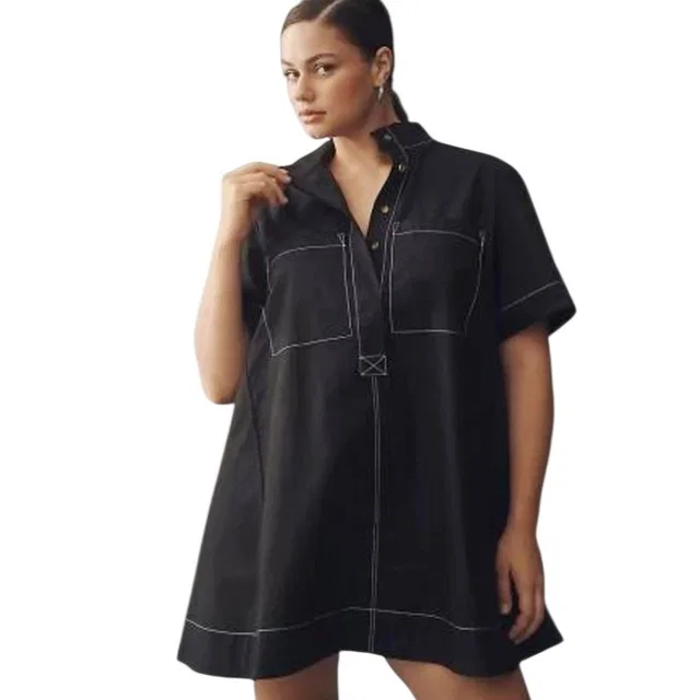 Christian Lacroix Contrast Stitch A-Line Mini Dress Sz S Black Mock Neck Buttons in black from Poshmark
