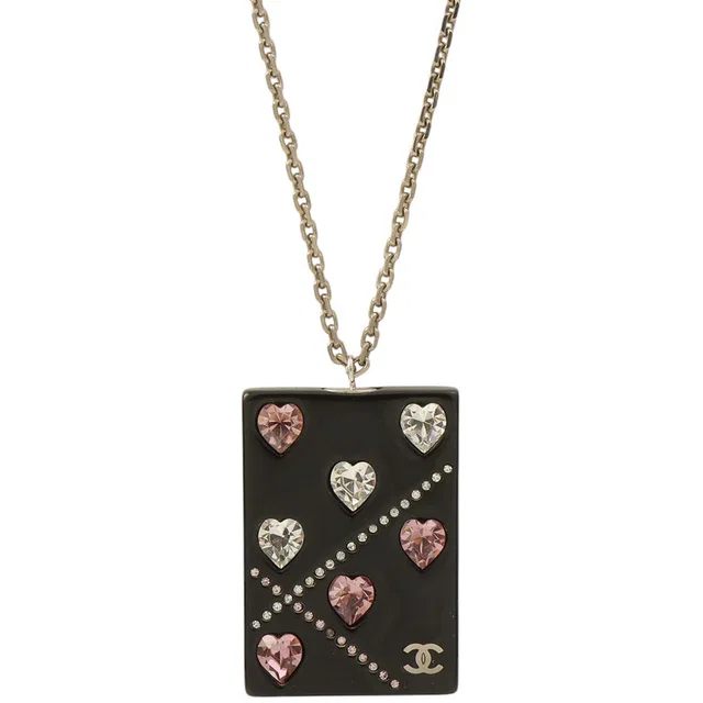 Chanel 2004 Heart Rhinestone Long Necklace - Black/Pink in Black from VINTAGE QOO TOKYO