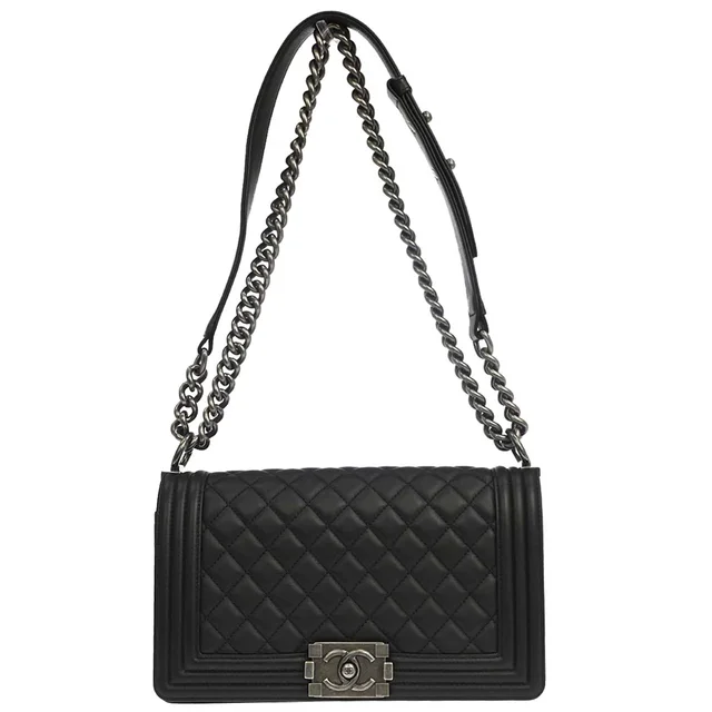 Boy Chanel 2018-2019 Black Lambskin Medium Shoulder Bag in Black Lambskin from AMORE Vintage Tokyo