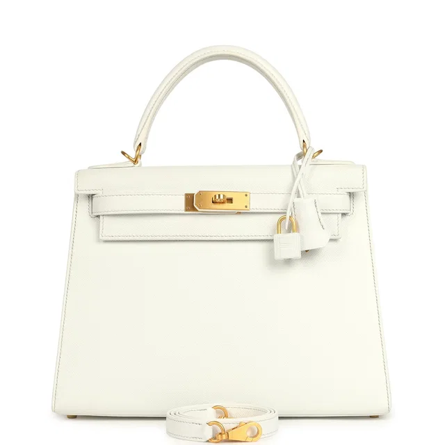 Hermès Special Order (HSS) Kelly Sellier 28 White Epsom Brushed Gold Hardware in White Epsom leather from Madison Avenue Couture