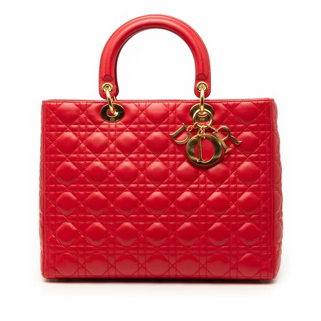 Red Dior Large Lambskin Cannage Lady Dior Satchel in Red Lambskin from Designer Revival, photo 1 of 1