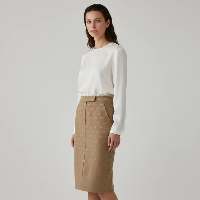 Max Mara Special Edition Brown Monogram Jacquard Pencil Skirt Metallic 4 in gold|brown|red from Poshmark