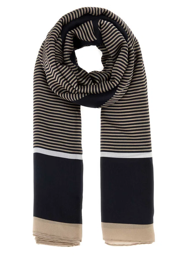 Saint Laurent Rayures Scarf — Navy Exterior: Silk Scarfs in Navy Silk from HEWI