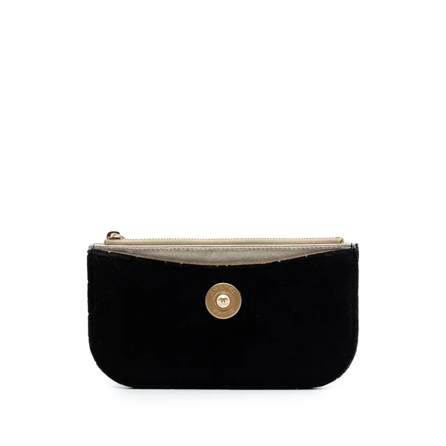 Black Chanel Small Quilted Velvet Medallion Zip Pouch in Black Velvet from Designer Revival, photo 1 of 1