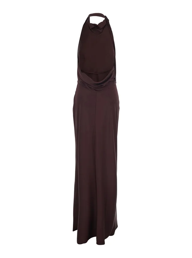 SIMKHAI Long Dress 'Reanon' with American Neckline and Open Back in Tech Fabric Brown Women in Brown 84% Acetate 16% Polyester, photo 4 of 6 from Gaudenzi Boutique