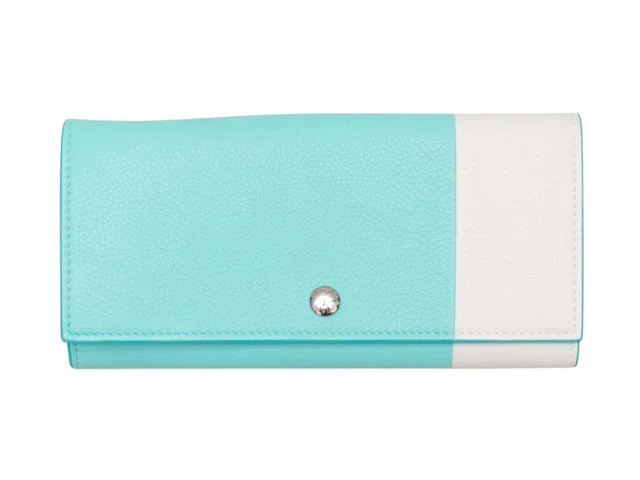 Blue & White Tiffany & Co. Color Block Leather Wallet in White Leather from Designer Revival